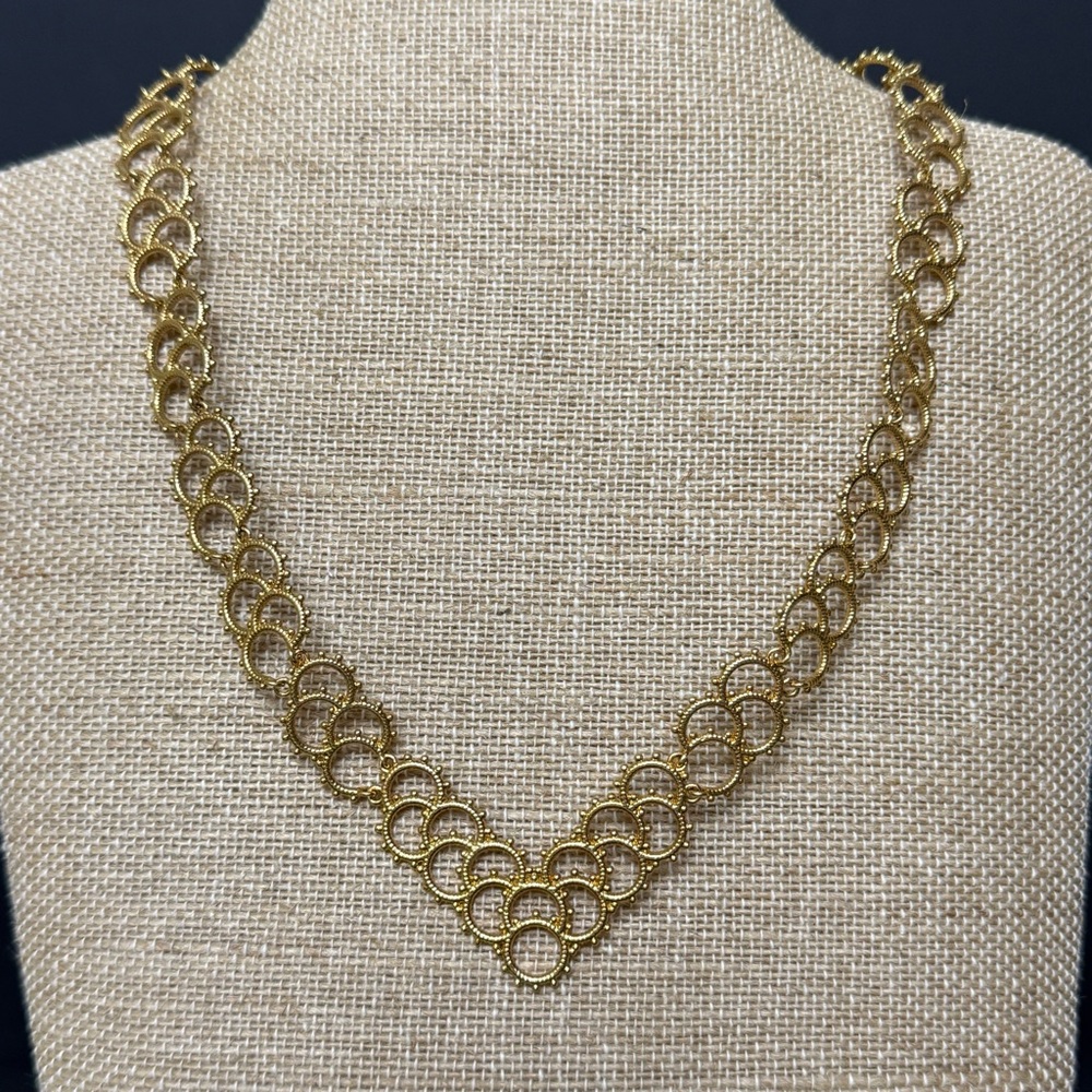 Gold Tone V Neck Dyadema Bronze Italy Necklace 16”